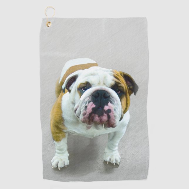 Bulldog Painting - Cute Original Dog Art Golf Towel (Front)