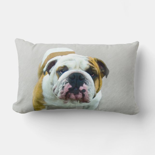 Bulldog Painting - Cute Original Dog Art Lumbar Cushion (Front)