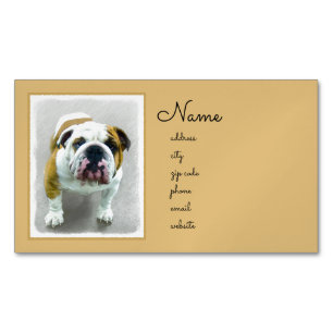 Bulldog Painting - Cute Original Dog Art Magnetic Business Card