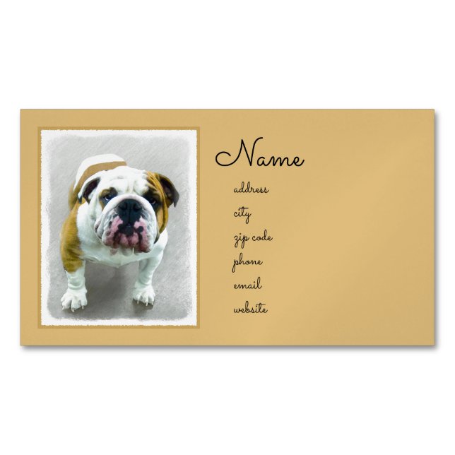 Bulldog Painting - Cute Original Dog Art Magnetic Business Card (Front)