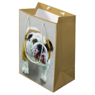 Bulldog Painting - Cute Original Dog Art Medium Gift Bag
