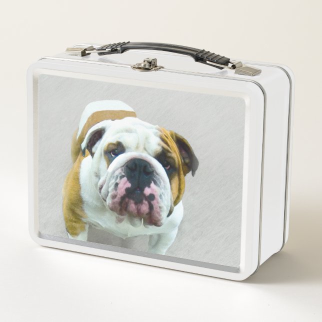 Bulldog Painting - Cute Original Dog Art Metal Lunch Box (Front)