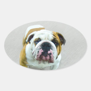 Bulldog Painting - Cute Original Dog Art Oval Sticker