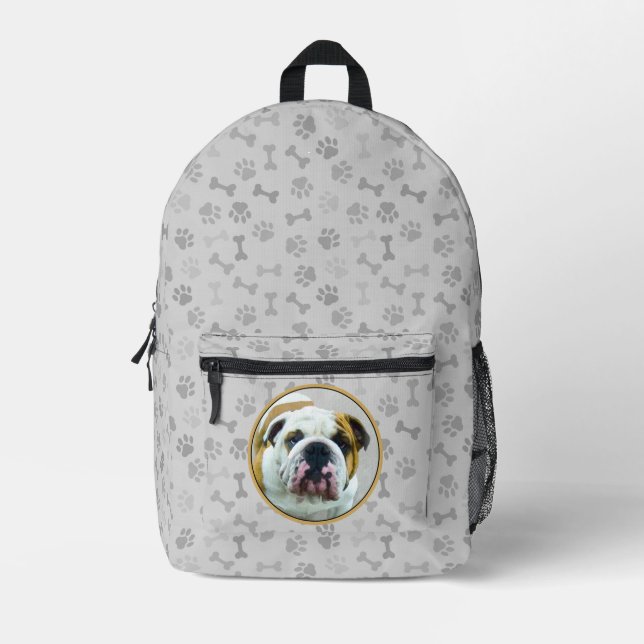 Bulldog Painting - Cute Original Dog Art Printed Backpack (Front)