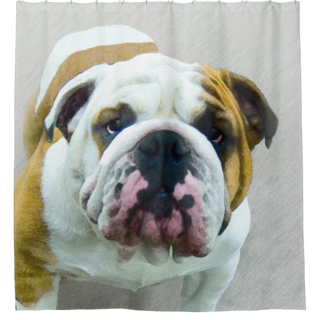 Bulldog Painting - Cute Original Dog Art Shower Curtain (Front)