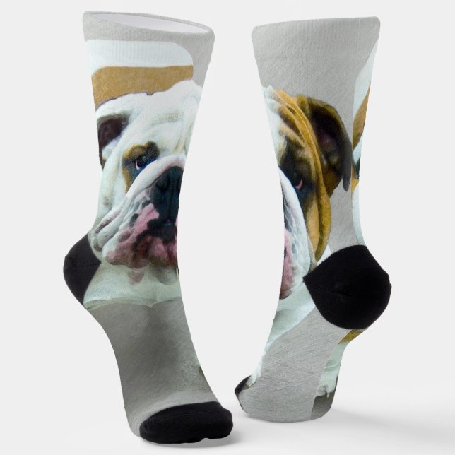 Bulldog Painting - Cute Original Dog Art Socks (Angled)