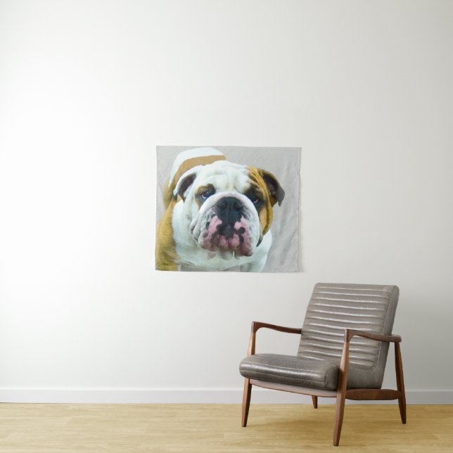Bulldog Painting - Cute Original Dog Art Tapestry (In Situ (Horizontal))