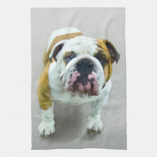 Bulldog Painting - Cute Original Dog Art Tea Towel