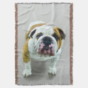 Bulldog Painting - Cute Original Dog Art Throw Blanket