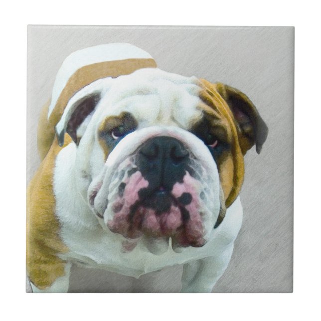 Bulldog Painting - Cute Original Dog Art Tile (Front)
