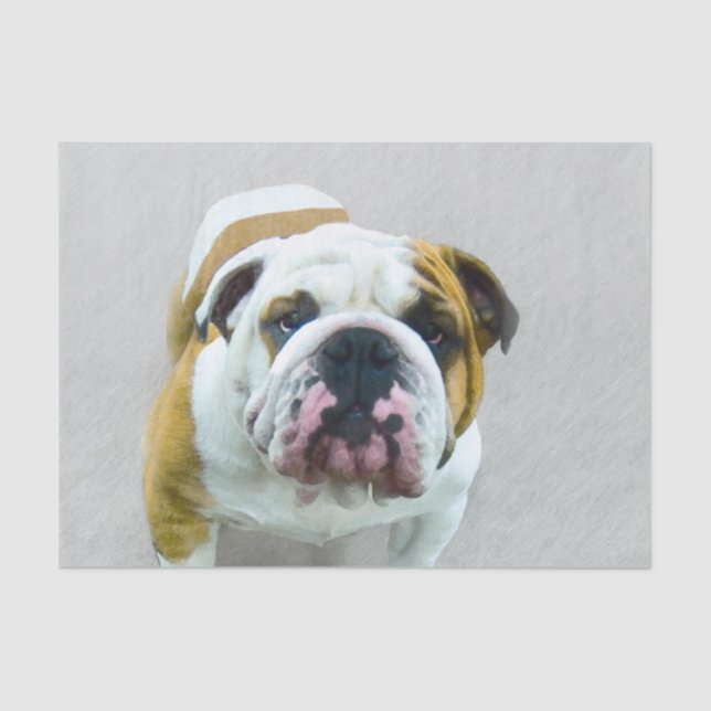 Bulldog Painting - Cute Original Dog Art Tissue Paper (Front)