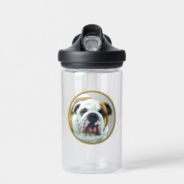 Bulldog Painting - Cute Original Dog Art Water Bottle (Front)