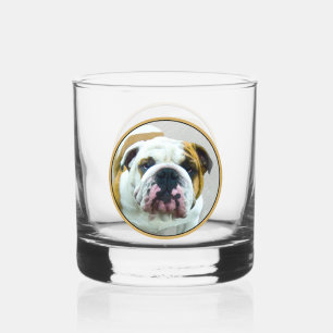 Bulldog Painting - Cute Original Dog Art Whiskey Glass
