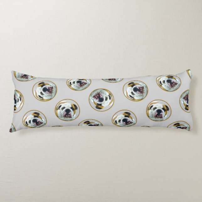 Bulldog Painting Red and White English Pet Dog Art Body Cushion (Front)
