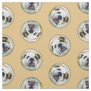 Bulldog Painting Red and White English Pet Dog Art Fabric