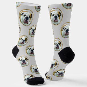 Bulldog Painting Red and White English Pet Dog Art Socks