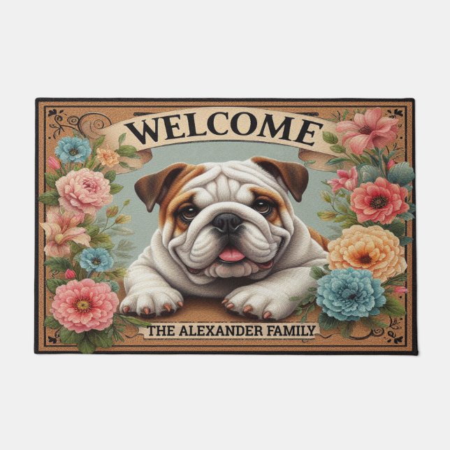 Bulldog Paradise, Personalised Name Welcome Dog Doormat (Front)