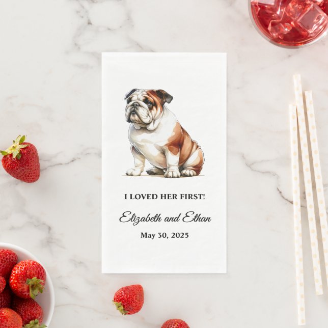 Bulldog Personalised Dog Wedding Napkin (Insitu)