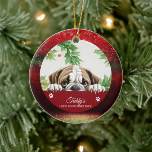 Bulldog Personalised First Christmas Ceramic Tree Decoration