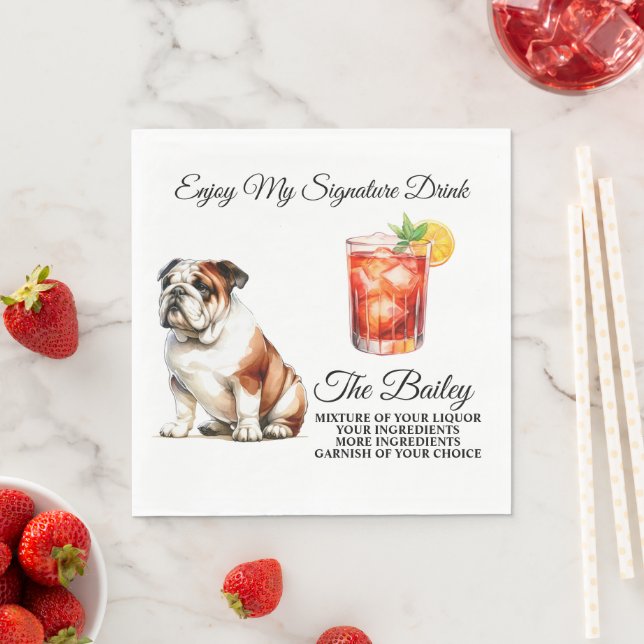 Bulldog Personalised Signature Drink Wedding Pet Napkin (Insitu)