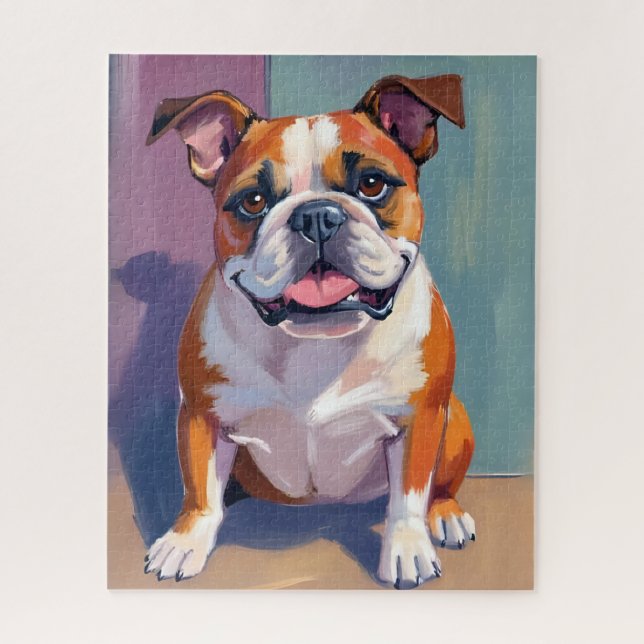 Bulldog Pet Painting Whimsical Watercolor Dog Jigsaw Puzzle (Vertical)