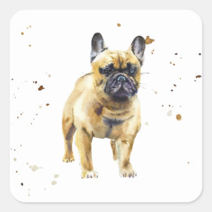 Bulldog Pet Puppy Watercolor Square Sticker