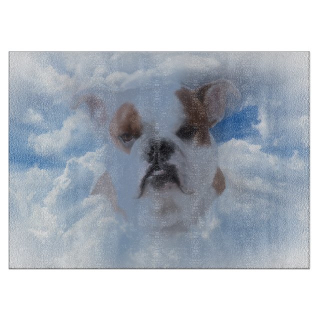 Bulldog Pet with Heaven Clouds Cutting Board (Front)