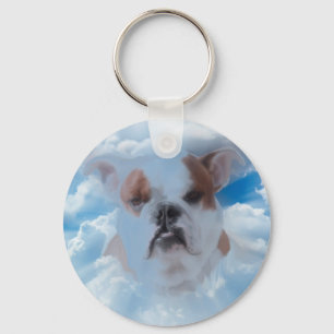Bulldog Pet with Heaven Clouds Key Ring