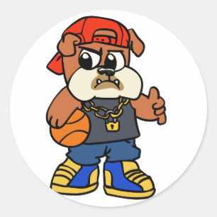 Bulldog playing basketball choose back colour classic round sticker