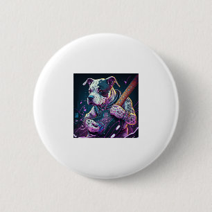 Bulldog Playing Electric Guitar Rock 6 Cm Round Badge