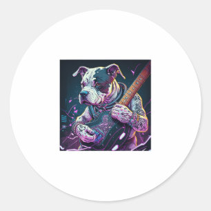 Bulldog Playing Electric Guitar Rock Classic Round Sticker