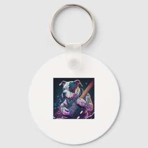 Bulldog Playing Electric Guitar Rock Key Ring