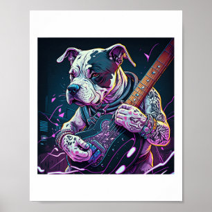 Bulldog Playing Electric Guitar Rock Poster