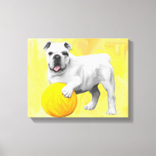 Bulldog Playing with Ball Watercolor Art Painting Canvas Print