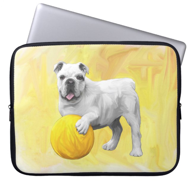 Bulldog Playing with Ball Watercolor Art Painting Laptop Sleeve (Front)