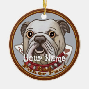 Bulldog Poker Face Ceramic Tree Decoration
