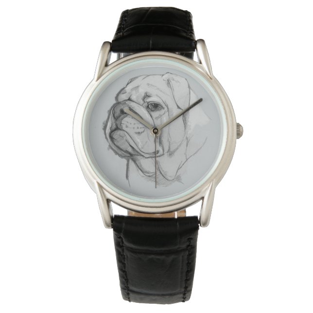 Bulldog Portrait Hand-Drawn Watch (Front)