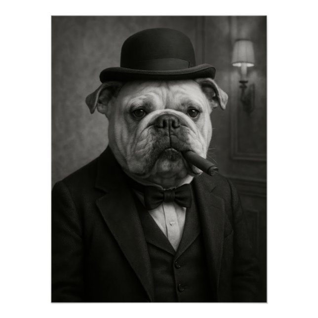 Bulldog Portrait "Sir Paws-ton Churchill" Art Poster (Front)