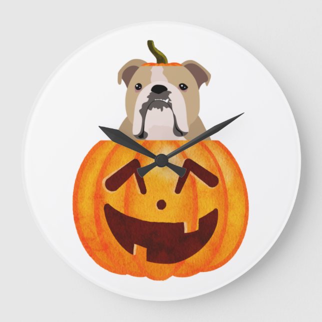 Bulldog Pumpkin Large Clock (Front)