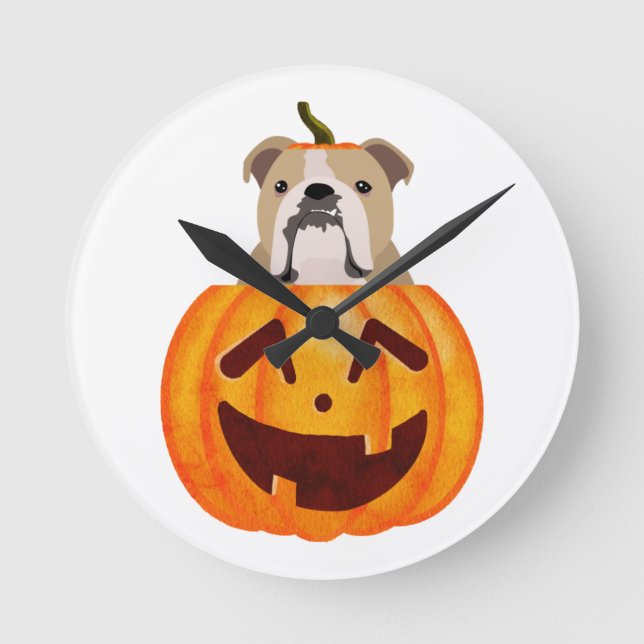 Bulldog Pumpkin Round Clock (Front)