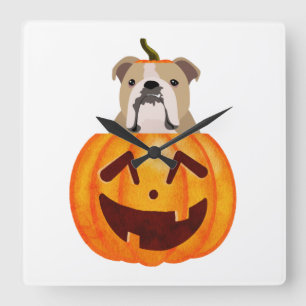 Bulldog Pumpkin     Square Wall Clock
