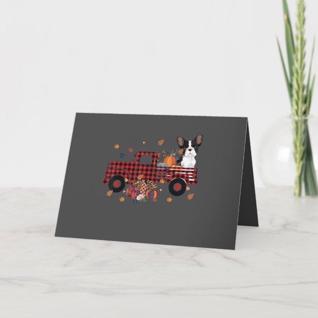 Bulldog Pumpkin Truck Thanksgiving Halloween Gift Holiday Card (Front)