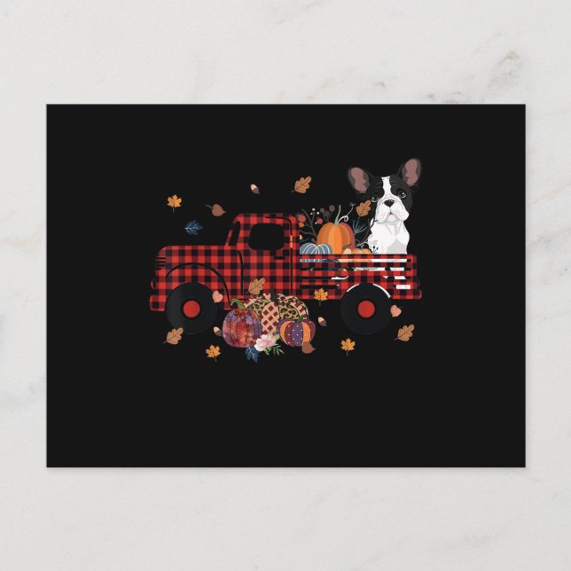 Bulldog Pumpkin Truck Thanksgiving Halloween Gift Holiday Postcard (Front)