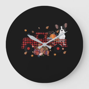 Bulldog Pumpkin Truck Thanksgiving Halloween Gift Large Clock