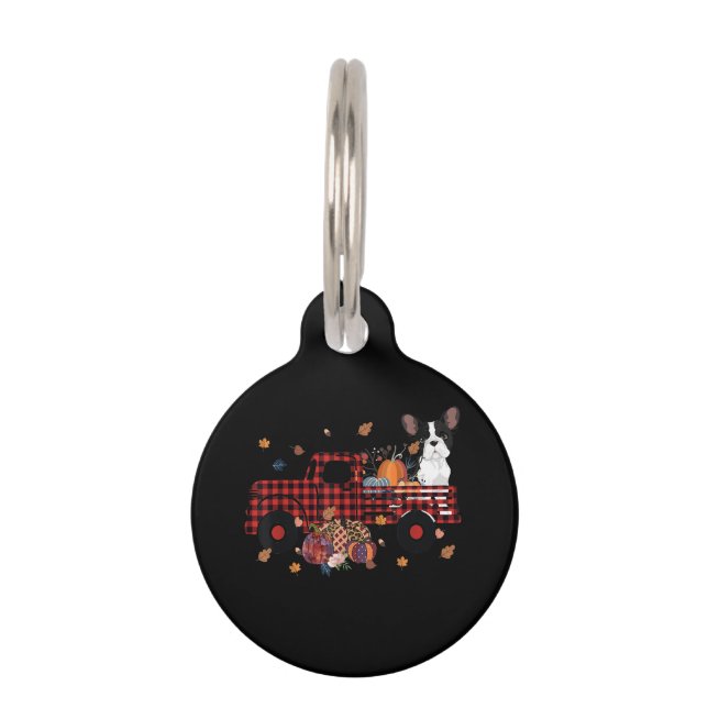Bulldog Pumpkin Truck Thanksgiving Halloween Gift Pet Tag (Front)