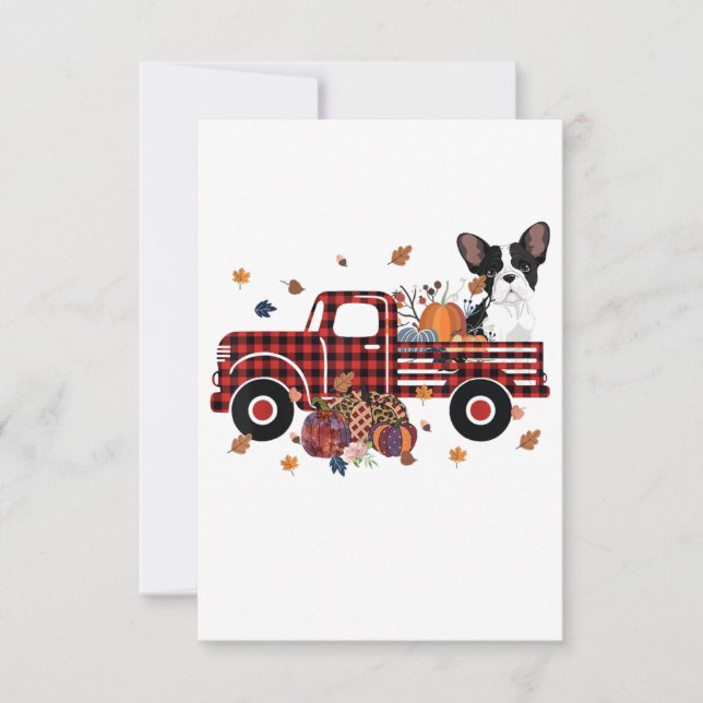Bulldog Pumpkin Truck Thanksgiving Halloween Gift RSVP Card (Front)
