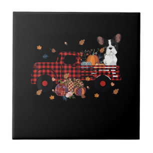 Bulldog Pumpkin Truck Thanksgiving Halloween Gift Tile