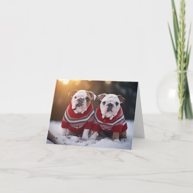 Bulldog Puppies Christmas Card (Front)