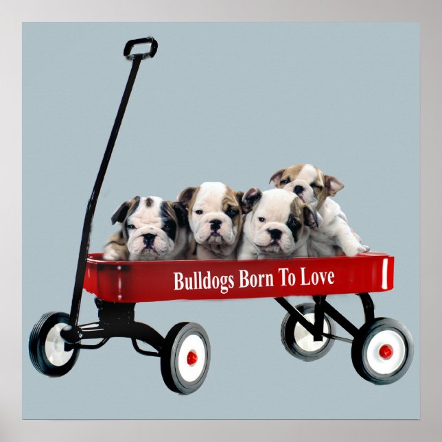 Bulldog Puppies In Wagon Print (Front)
