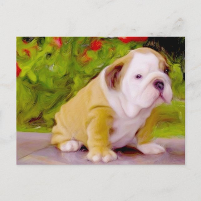 Bulldog puppy art postcard (Front)